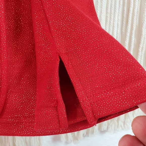 💖 Sparkle Red Small/Medium Gold Knit Turtleneck Glimmer Tie Back Top, Layering - Picture 13 of 15